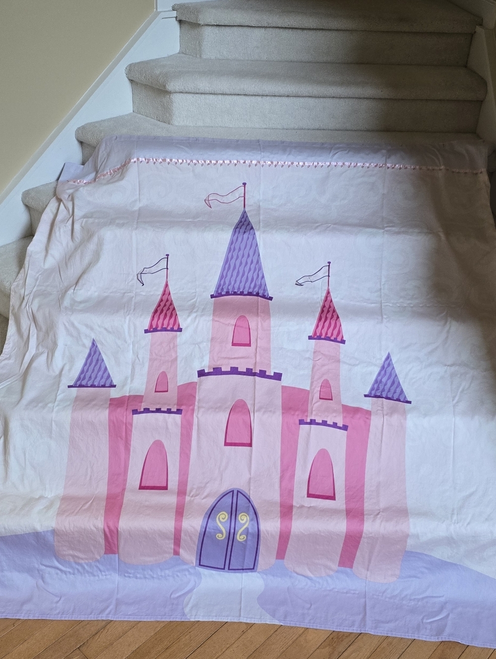 Pink & Purple Castle Shower Curtain And Bath Mat  - Kids